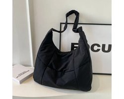 Trendy Soft Cloth Dames Schoudertas 2025 - Grote Handtas/Shopper - Zwart - Casual & Stijlvol - Voor School, Werk en Vrije Tijd