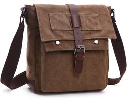 Unisex Schoudertas - Heren Schoudertas - Dames Schoudertas - Bag Strap - Vintage Canvas Laptoptas Voor - Crossbody Tas - Werk en School Schoudertas - Meerdere Vakken Schoudertas - Bruin