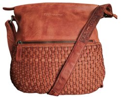 Ven Tomy-Schoudertas-crossbody-Gevlochten-Hoogwaardig leer-Gewassen leer- Soepel leer-Vintage-Natuurlijk bruin-28cmx28cmx8cm
