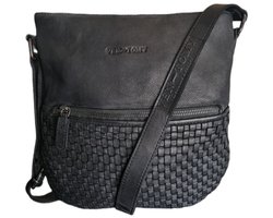 Ven Tomy-Schoudertas-crossbody-Gevlochten-Hoogwaardig leer-Gewassen leer- Soepel leer-Vintage-Zwart-28cmx28cmx8cm