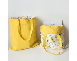 Wiwi Home Life - Boodschappentas - Shopping Bag - Shopper - Linnen - Canvas - Katoen Tas - dubbelzijdig - Tote - Draagtas - Schoudertas - Handtas - Cadeau - Milieuvriendelijk - Geel - Citroen