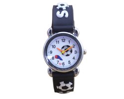 12Getit Jongens horloge voetbal zwart met siliconen bandje