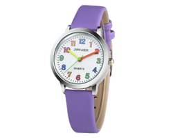 12Getit Meisjes horloge paars met gekleurde cijfers en leer bandje