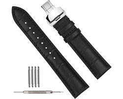 20mm lederen horlogebandje met roestvrijstalen vouwsluiting in zwart en bruin - horlogebandjes voor 18mm, 19mm, 20mm, 21mm, 22mm