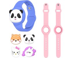 2x Airtag armband Polsband horloge - Airtag Sleutelhanger - Airtag Polsband voor Kinderen - Airtag Armband - Airtag Apple - Airtag Houder - Airtag Hoesje - speciaal voor kinderen - 2 bandjes met 4 cartoon dieren - eenhoorn panda beertje poes - roze