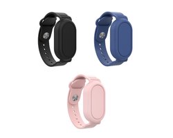 3 STUKS - Premium Armband geschikt voor Samsung Smarttag 2 | horloge voor Kinderen met Sluiting | Smarttag2 sleutelhanger Hoesje Kind | Polsband GPS Horloge Kind | Trackers Band | Kinder Horloge | Peuter | GPS Horloge Senioren - Roze, zwart en blauw