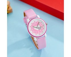 Actie4you® - Meisjes Horloge – Roze met Hartjes – PU Leren Bandje - Girls Watch – Kids Horloge