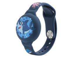 Armband Geschikt Voor AirTag - Horlogeband Kinderen – Blauwe haai - siliconen armband – Waterdicht & comfortabel