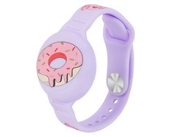 Armband Geschikt Voor AirTag - Horlogeband Kinderen – Paarse donut siliconen armband – Waterdicht & comfortabel