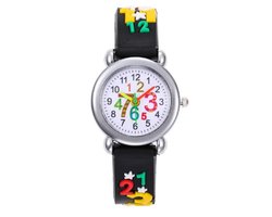 Cijfers leren - kinderhorloge/ peuter horloge - educatief horloge- meisjes/jongens - zwart - 28 mm - I-deLuxe verpakking
