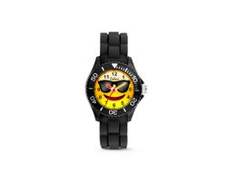 Colori 5-CLK130 Kinderhorloge - Smiley Zonnebril - 30 mm - 20 mm Wijzerplaat - Siliconen band - Verstelbaar van 15 t/m 19cm - Zwart