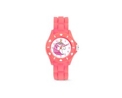 Colori 5-CLK131 Kinderhorloge - Eenhoorn - 30 mm - 20 mm Wijzerplaat - Siliconen band - Verstelbaar van 15 t/m 19cm - Roze