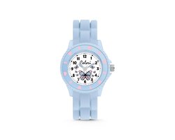 Colori Kidz 5-CLK122 Kinderhorloge - Siliconen Band - Ø 30 mm - 20 mm Wijzerplaat - Vlinder - Licht Blauw