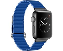 Compatibel met smartwatch armband van echt leer met metalen lus gesp - 38mm tot 49mm - voor iWatch Serie 1 t/m 8 - uniseks fashion - zwart.