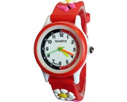 Fako® - Kinderhorloge - 3D - Bloemetjes - Rood