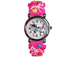 Fako® - Kinderhorloge - 3D - Eenhoorn Starlight - Donkerroze