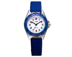 Fako® - Kinderhorloge - Canvas - Regenboog - Royal Blauw