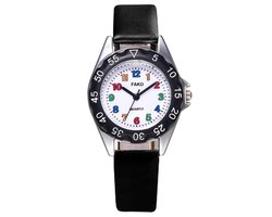 Fako® - Kinderhorloge - Canvas - Regenboog - Zwart