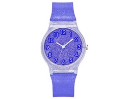 Fako - Kinderhorloge - Shiny Glitter - Plastic - 34mm - Donkerblauw