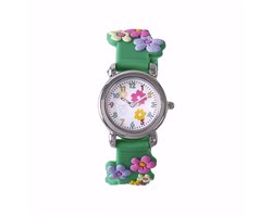 Kinderhorloge 3D Bloem - Groen | Kunststof/Plastic | Ø 28 mm | Fashion Favorite