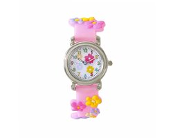 Kinderhorloge 3D Bloem - Lichtroze | Kunststof/Plastic | Ø 28 mm | Fashion Favorite