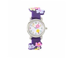 Kinderhorloge 3D Bloem - Paars | Kunststof/Plastic | Ø 28 mm | Fashion Favorite