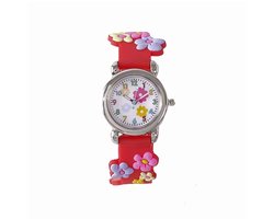 Kinderhorloge 3D Bloem - Rood | Kunststof/Plastic | Ø 28 mm | Fashion Favorite