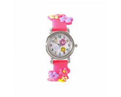 Kinderhorloge 3D Bloem - Roze | Kunststof/Plastic | Ø 28 mm | Fashion Favorite