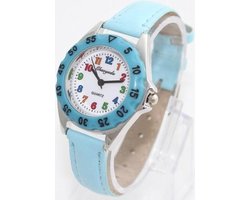 Kinderhorloge licht blauw -analoog - kunstlederen band - 30 mm - I-deLuxe verpakking