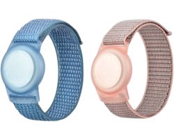 Knaak Polsbandje geschikt voor Apple AirTag - 2-Pack - Siliconen Armband - 22 cm - Roze en Blauw