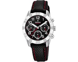 Kwartshorloge voor jongens met zwarte stoffen band