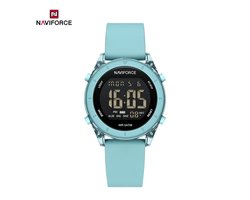 NAVIFORCE horloge met blauwe siliconen polsband, blauwe wijzerplaat en zwarte horlogekast voor jongens en meisjes met stijl ( model 7108 BEBE )