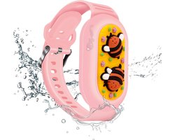Premium Siliconen Armband met roze bijen geschikt voor Samsung Smarttag 2 voor Kinderen | smarttag 2 sleutelhanger Hoesje Kind | Polsband GPS Horloge Kind | Tracker Houder Armband | Trackers Band | Peuter | polsband Armband | Polsband GPS