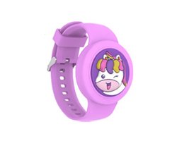 Purple Unicorn Waterdichte AirTag Armband voor Kinderen – Geschikt voor Apple AirTag – Verstelbare Siliconen Band – Veilig & Comfortabel.