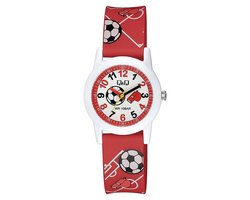 Q&Q V22A-010VY - Horloge - Sport - Analoog - Kinderen - Unisex - Plastic band - Rond - Kunststof - Cijfers - Voetbal - Rood - Wit - Zwart - 10 ATM
