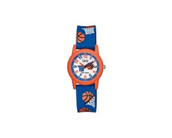 Q&Q V22A-011VY - Horloge - Sport - Analoog - Kinderen - Unisex - Plastic band - Rond - Kunststof - Cijfers - Basketball - Blauw - Oranje - Wit - 10 ATM