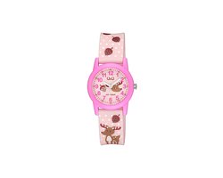 Q&Q V22A-015VY - Horloge - Sport - Analoog - Kinderen - Unisex - Plastic band - Rond - Kunststof - Cijfers - Herts - Stippen - LichtRoze - DonkerRoze - Wit - Bruin - 10 ATM