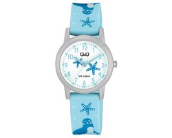 Q&Q V23A-002VY - Horloge - Sport - Analoog - Kinderen - Unisex - Plastic band - Rond - Kunststof - Cijfers - Zeeotter - LichtBlauw - DonkerBlauw - Grijs - Wit - 10 ATM