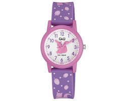 Q&Q V23A-007VY - Horloge - Polshorloges - Analoog - Kinderen - Unisex - Plastic band - Rond - Kunststof - Cijfers - Dinosaurus - Grijs - DonkerBlauw - LichtBlauw - 10 ATM