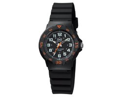 Q&Q VR19J008Y - Horloge - Sport - Analoog - Dames - Vrouwen - Kinderen - Plastic band - Rond - Kunststof - Cijfers - Zwart - Oranje - 10 ATM