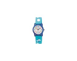 Q&Q VR99J005Y - Horloge - Sport - Analoog - Kinderen - Unisex - Plastic band - Rond - Kunststof - Cijfers - Vliegtuig - Wolken - Donkerblauw - Groen - Wit - Multi - 10 ATM