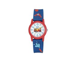 Q&Q VR99J019Y - Horloge - Sport - Analoog - Kinderen - Unisex - Plastic band - Rond - Kunststof - Cijfers - Brandweer - DonkerBlauw - Rood - LichtBlauw - Wit - 10 ATM