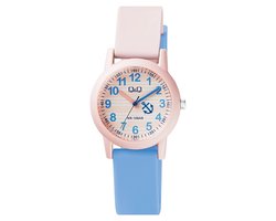 Q&Q VS49J002Y - Horloge - Analoog - Kinderen - Unisex - Plastic band - Rond - Cijfers - Kunststof - Sport - Blauw - Roze - 10 ATM