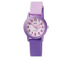Q&Q VS49J004Y - Horloge - Analoog - Kinderen - Unisex - Plastic band - Rond - Cijfers - Kunststof - Sport - Paars - Roze - Wit - 10 ATM