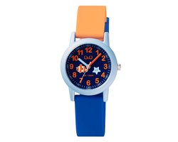 Q&Q VS49J007Y - Horloge - Analoog - Kinderen - Unisex - Plastic band - Rond - Cijfers - Kunststof - Sport - Blauw - Oranje - Lichtblauw - 10 ATM