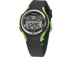 Sinar Kinderhorloge - Jeugd / Jongen - Digitaal - 10 bar - Zwart / Fel Groen - Ø 36 mm - Quartz - Veel Opties - XE-64-3