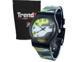 Stoer Kinderhorloge met Leger / Camouflage Print in de Kleur Blauw Groen