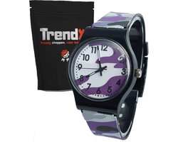 Stoer Kinderhorloge met Leger / Camouflage Print in de Kleur Blauw Paars