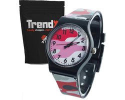 Stoer Kinderhorloge met Leger / Camouflage Print in de Kleur Blauw Rood