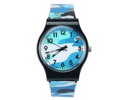 Stoer kinderhorloge met leger/camouflage print in de kleur blauw I-deLuxe verpakking